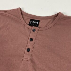Cuts Shirt Mens XL Pink Long Sleeve Henley Curve Hem PYCA Pro Stretch Tee